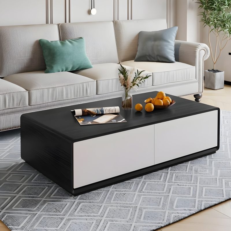 Modern Rectangular Wood Coffee Table with Storage for Living Room