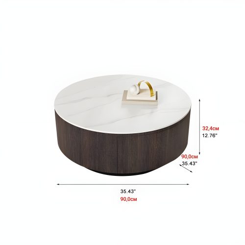 Modern Round Drum Coffee Table with Solid Wood Drawers Size