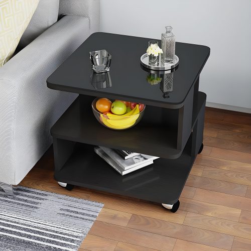 Modern Simplicity Coffee Table Made of Solid Wood with Multifunctional Storage Black