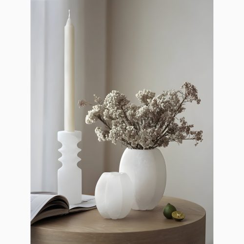 Modern White Onyx Marble Flower Vase and Candle Holder for Parlor