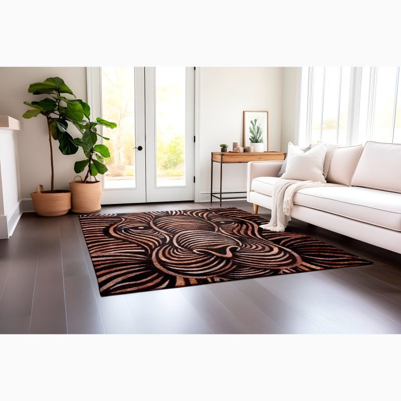 Natural Cowhide Carpet With Lion Pattern For Bedroom