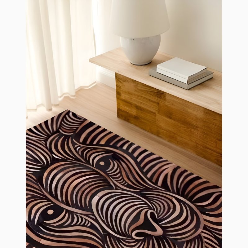 Natural Cowhide Carpet With Lion Pattern For Dining Room