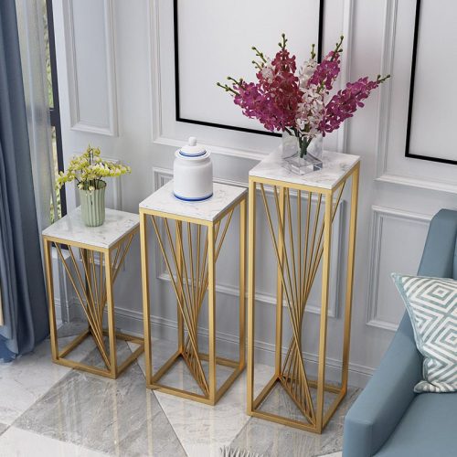 Nordic Luxury Plant Stand Wrought Iron Golden Marble Plant Shelves Simple Living Room Plant Stands Indoor 974317