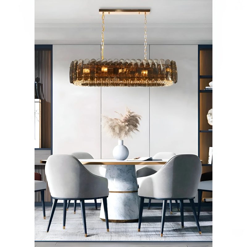 Pietra Ligure Rectangular Golden Chandelier for Living Room