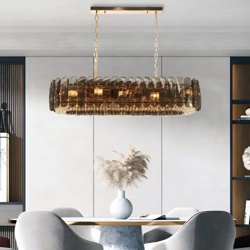 Pietra Ligure Rectangular Golden Crystal Chandelier for Living Room