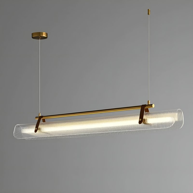 Romanshorn Stylish Rectangle Metal and Leather Chandelier Golden