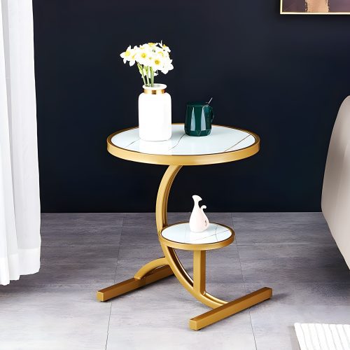 Small 2-Layer Glass Side Table, Round/Square | upscale furniture | designer tables | tempered glass tables