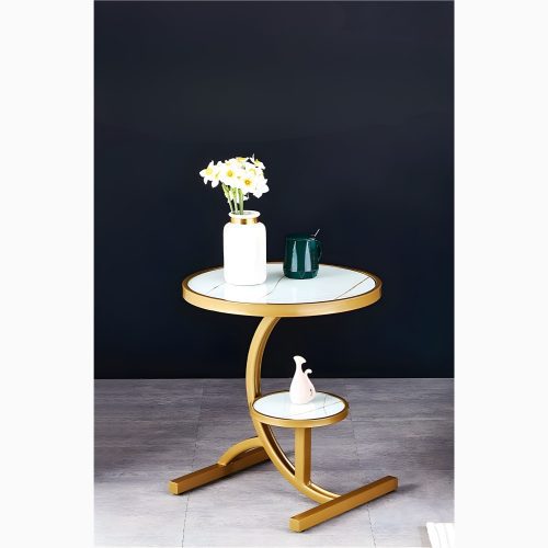 Round Tempered Glass Small Side Table with 2 Layers