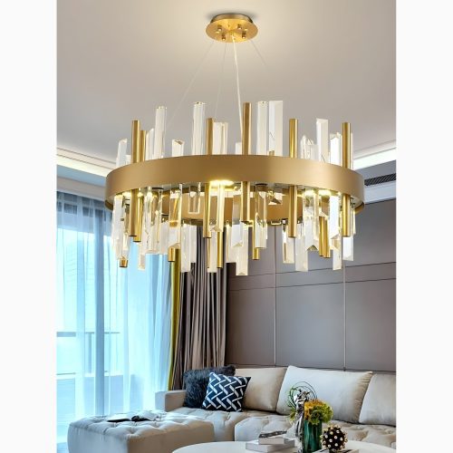 Royal Hanging Gold Titanium Copper Round Crystal Chandelier Large