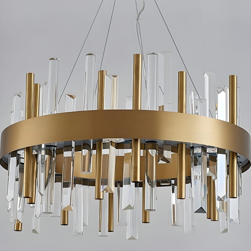 Royal Hanging Gold Titanium Copper Round Crystal Chandelier Light Off