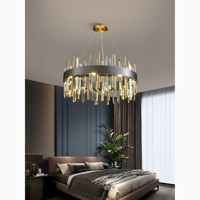 Royal Hanging Gold Titanium Copper Round Crystal Chandelier from Mirodemi for Dining Room, Living Room, Bedroom, Hotel | LED Light | Luxury Chandelier |