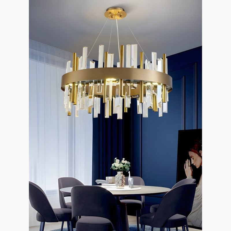 Royal Hanging Gold Titanium Copper Round Crystal Chandelier from Mirodemi for Dining Room, Living Room, Bedroom, Hotel | LED Light | Luxury Chandelier |