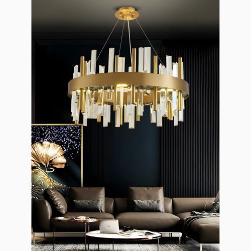 Royal Hanging Gold Titanium Copper Round Crystal Chandelier for Hotel