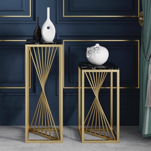 Golden Wrought Nordic Luxury Plant Stand with Marble Shelves image | luxury furniture | marble furniture | home decor