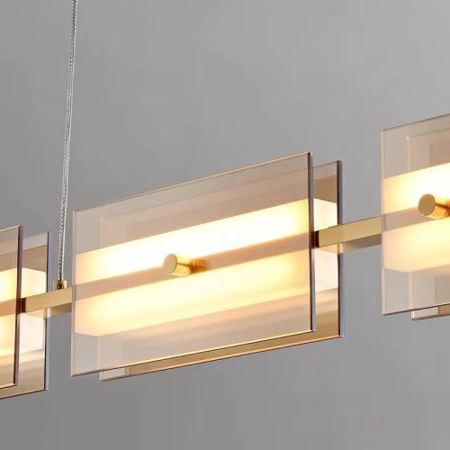 Schwyz Modern Rectangle Copper Gold Glass Chandelier For Home in Details