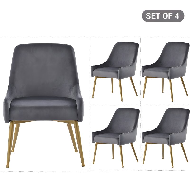 Set of 4 Mid century Arm Chairs with Metal Base and Upholstered Velvet