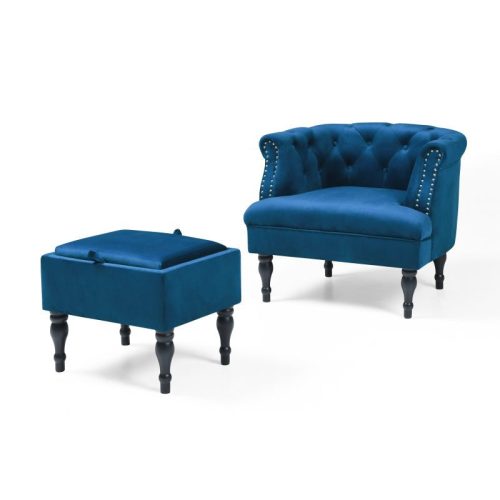 MIRODEMI Set of Upholstered Velvet Accent Chair and Storage Ottoman | luxury furniture | colorful chair and ottoman | velvet chair |