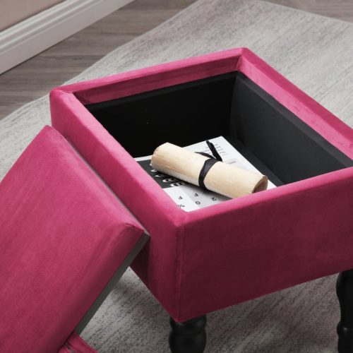 Set of Upholstered Velvet Accent Chair and Storage Ottoman Fuchsia in Detail