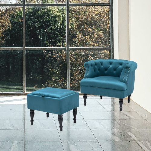 MIRODEMI Set of Upholstered Velvet Accent Chair and Storage Ottoman | luxury furniture | colorful chair and ottoman | velvet chair |