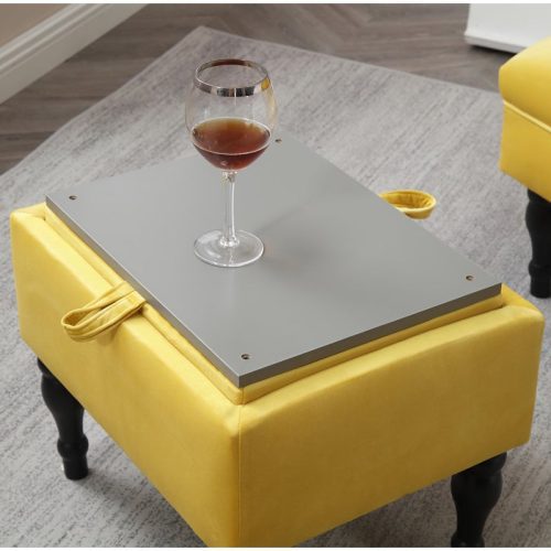 Set of Upholstered Velvet Accent Chairand StorageOttoman Yellow Ottoman