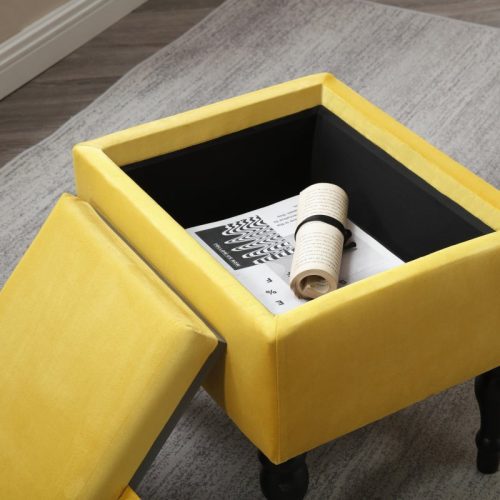 SetofUpholsteredVelvetAccentChairandStorageOttoman Yellow Details