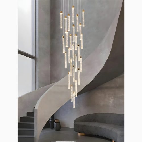 Shimmering Magic Gold Crystal LED Pendant Chandelier for Hallway