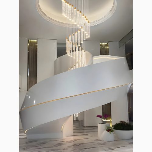 Shimmering Magic Gold Crystal Pendant Chandelier for Staircase