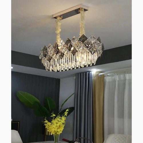 Sierre Gold Rectangle Crystal Mosaics Lighting Fixture for Living Room