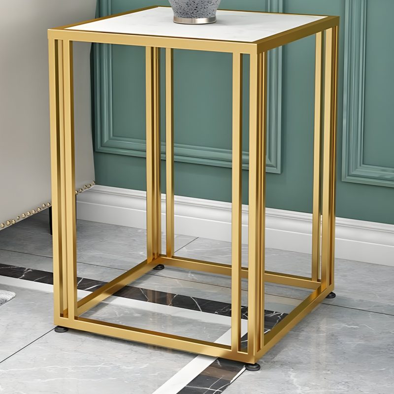 Small Square Simple Creative Marble Coffee Table Gold Details