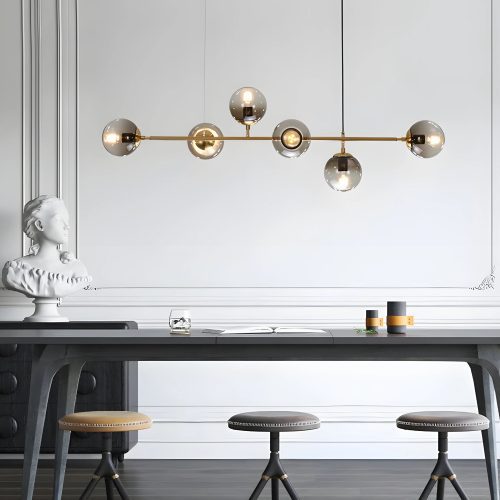 Smoky Glass Gold Pendant LED Chandelier For Living Room For Office Luxury