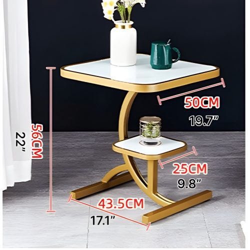 Square Tempered Glass Small Side Table with 2 Layers Size