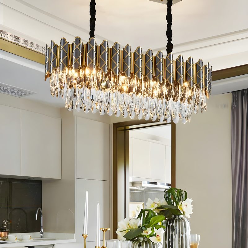 MIRODEMI Virton Rectangle Gold Crystal Modern LED Chandelier