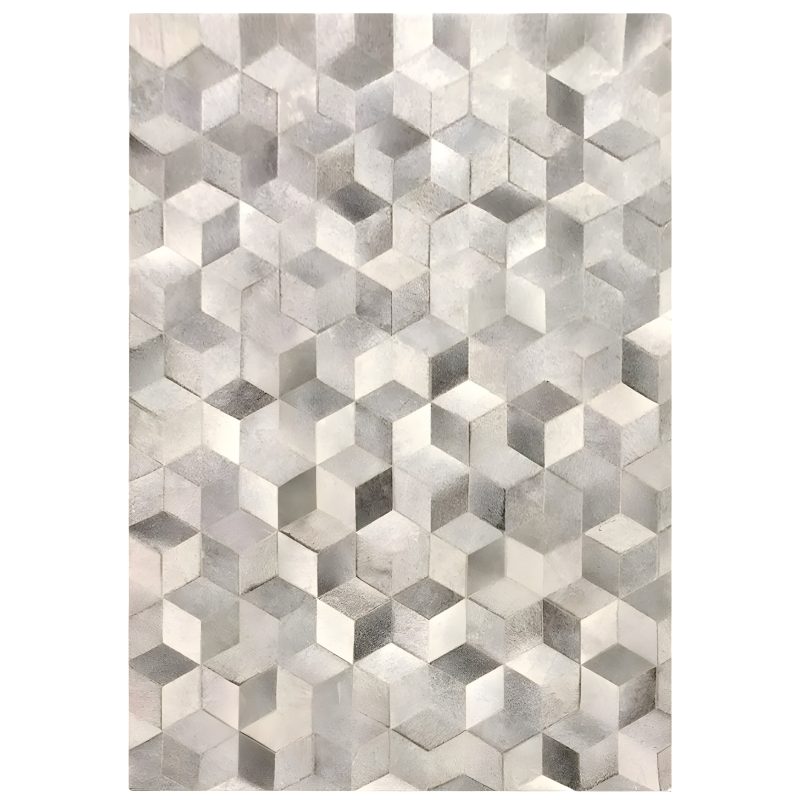 Stylish Grey Cowhide Carpet with Geometric Pattern Size