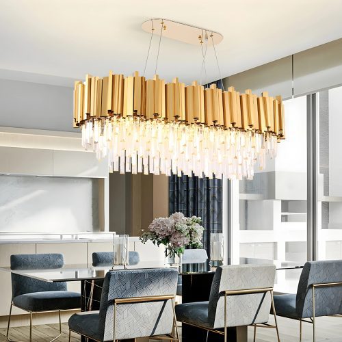 MIRODEMI Hooglede | Aesthetic Rectangle Gold Stylish Modern Chandelier for Dining Room