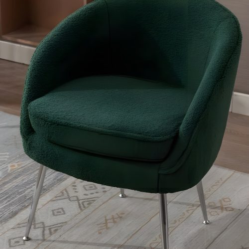 Teddy Fabric Accent Armchair With Electroplated Chrome Legs Dark Green Details