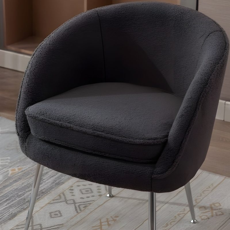 Teddy Fabric Accent Armchair With Electroplated Chrome Legs Dark Grey Details