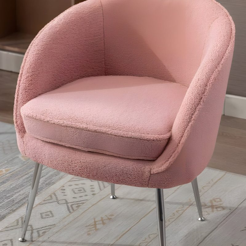 Teddy Fabric Accent Armchair With Electroplated Chrome Legs Pink Details