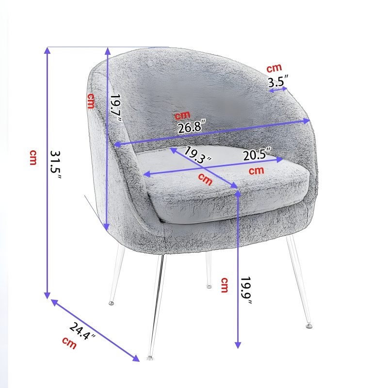 Teddy Fabric Accent Armchair With Electroplated Chrome Legs Size