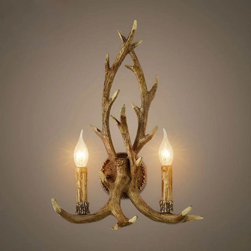 Creative|Antlers|Restaurant|Wood|Retro|White|Wall|Sconce