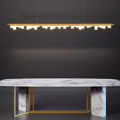 MIRODEMI® Nordic Long Bar LED Pendant Light made of Aluminum Acrylic for Kitchen Warm light, Non-dimmable / Gold / L150.0cm / L59.1